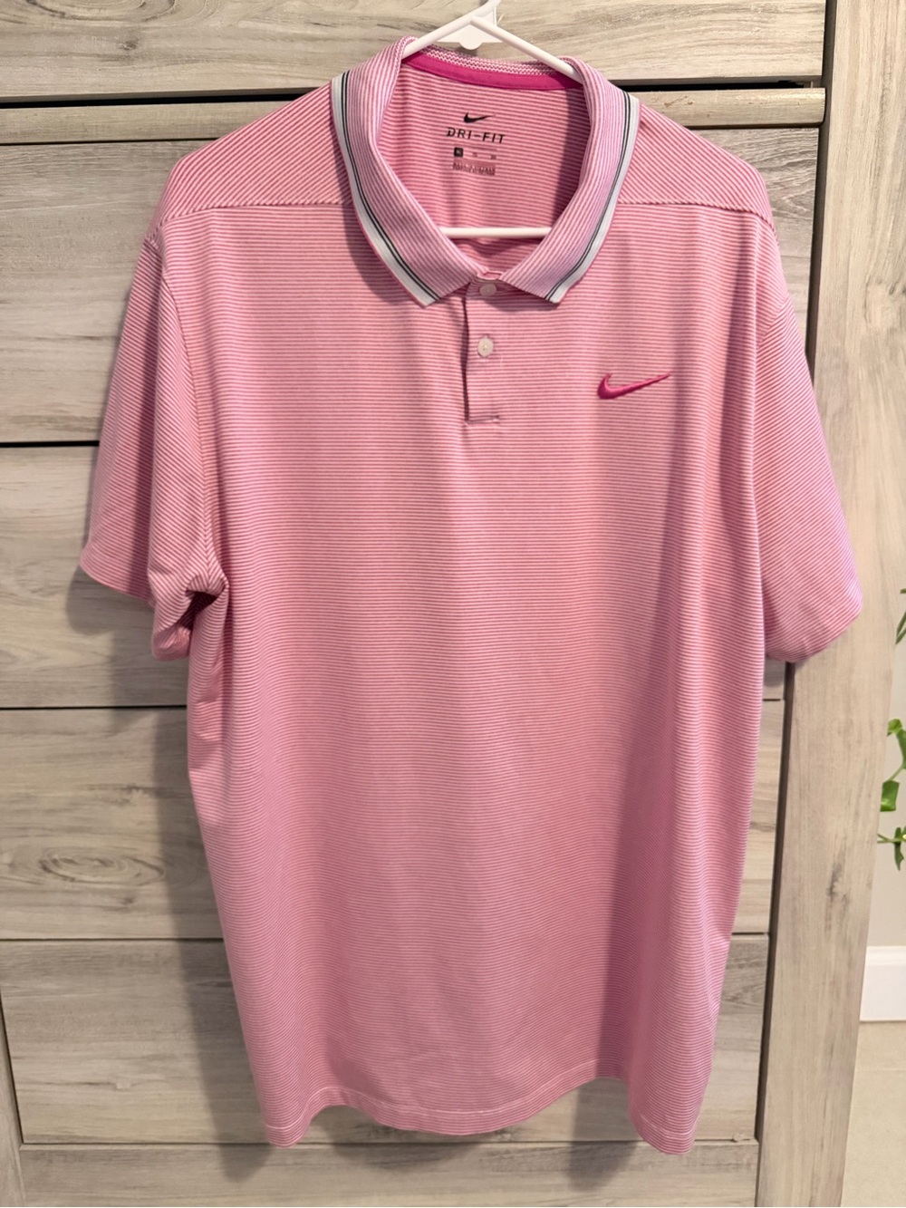 Nike Pink Striped Dri-FIT Polo with Contrast Collar